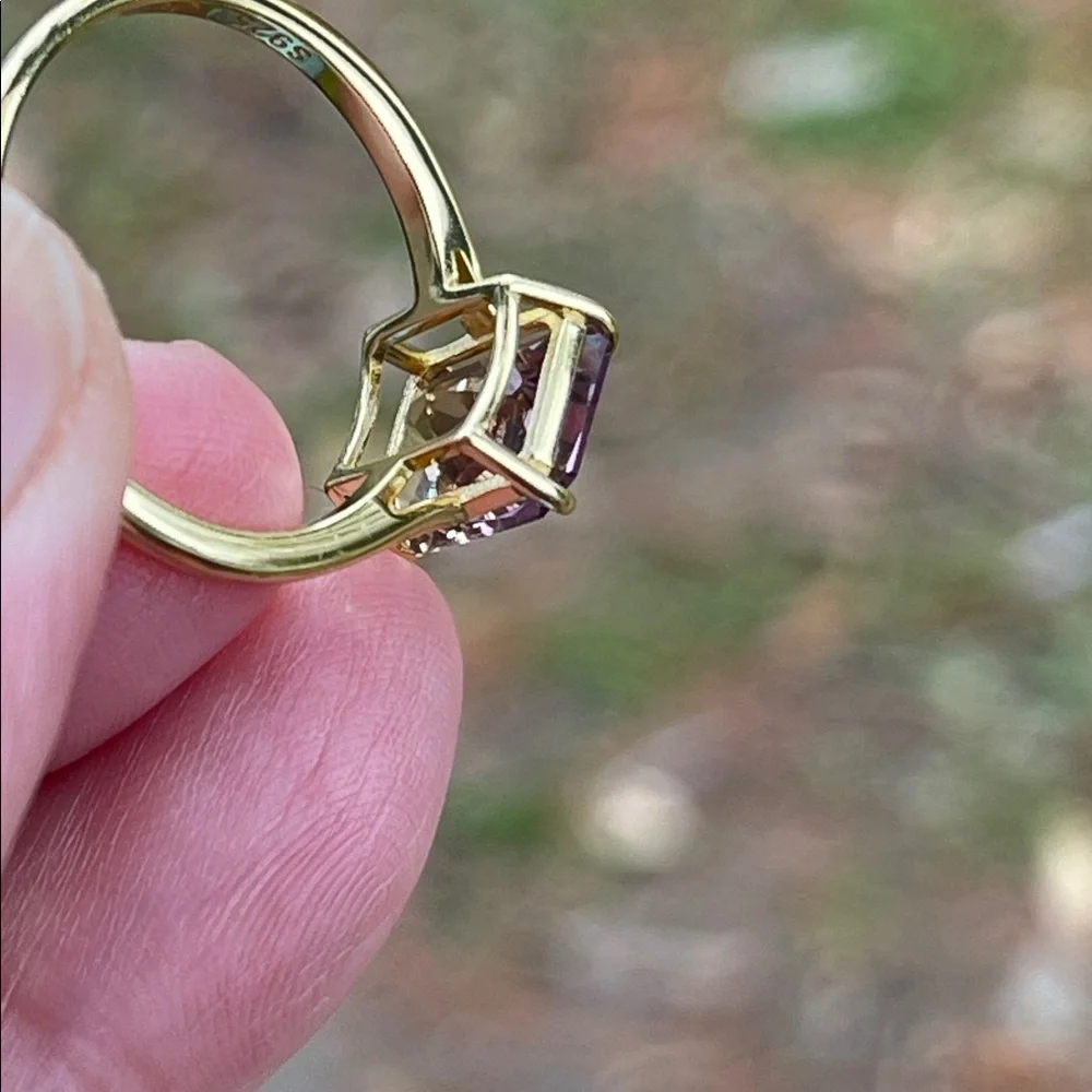 NWT Elegant Natural Ametrine 18k Gold Plated Ring over 925 Silver 10X8mm Size 8